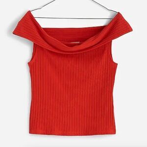 Madewell Red Ribbed Off-the-Shoulder Top NWT size xs